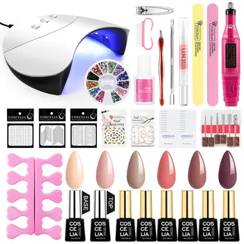 

COSCELIA 8ml Gel Nail Polish Set With UV LED Lamp For Nail Art Soak Off Semi-permanent Gel Nails Art Decorations Kit