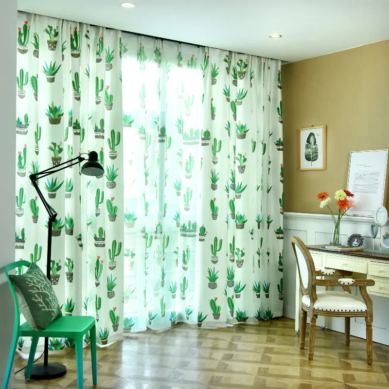 

Blackout Curtain For Living Room Leaf Potted printing Bedroom Kitchen Balcony Pastoral Fresh Sheer for Window Decoration