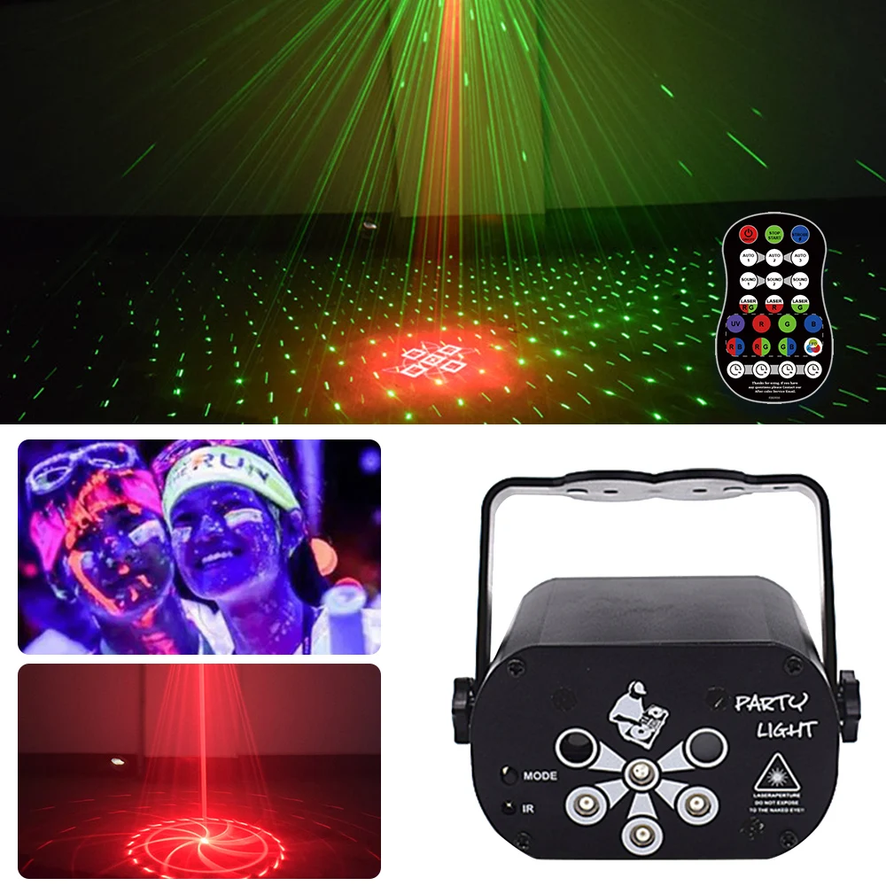 69/129 Patterns USB Rechargeable Led Laser Projector Lights RGB UV DJ Sound Party Disco Light for Wedding Birthday Party dj Home 6