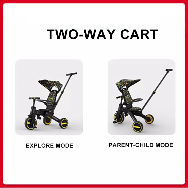 IMBABY Children Scooter 7-In-1 Toddler Sunshade Pedal Tricycle With Backrest&Push Rod Folding Infant Stroller Gift for 1-6Y Kids