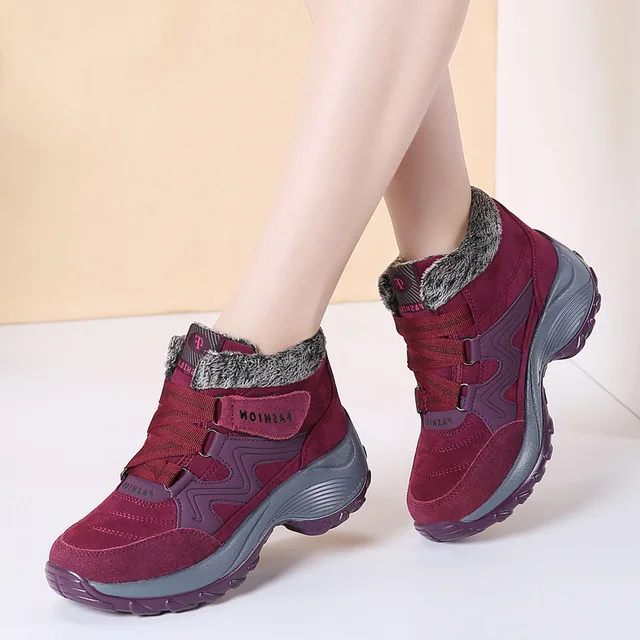 New Women Snow Boots High Quality Winter Warm Push Ankle Boots Women Platform Female Wedge Waterproof Botas Mujer - Цвет: Red