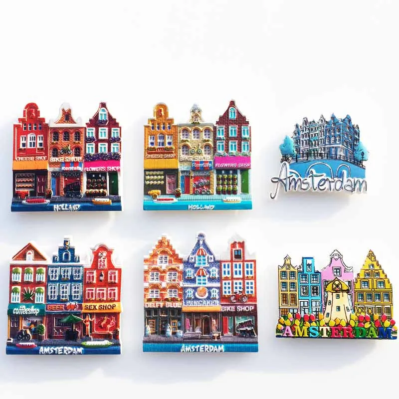 

QIQIPP Creative Magnet Fridge Magnet Tourist Souvenir for Street View of Residential Buildings in Amsterdam, Netherlands