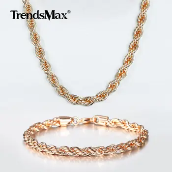 

Width 5/6mm 585 Rose Gold Rope Chain Jewelry Set Twisted Necklace Bracelet for Women Men Fashion Jewelry Gift CS19