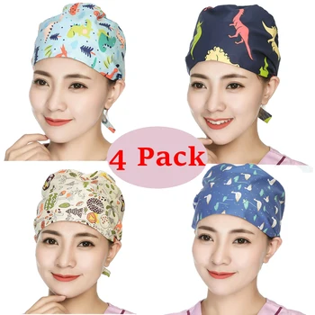 

4PCS/Lot Reuseable Doctor Nurse Scrub Cap Men Women Adjustable Surgery Caps Hospital Dental Lab Doctor Hats Unisex Surgical Hat