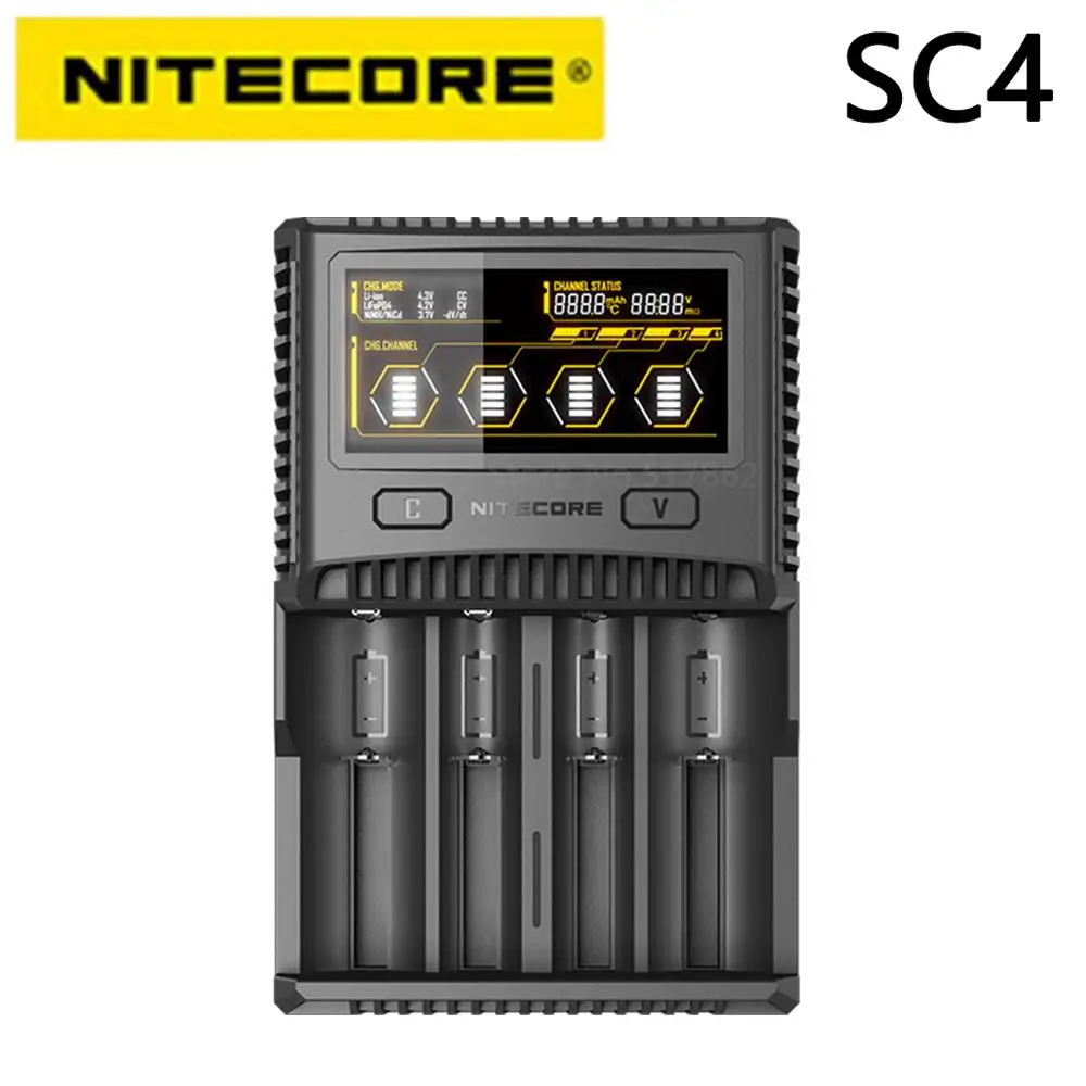 Умное быстрое зарядное устройство NITECORE SC4 превосходное с 4 слотами 6А общая