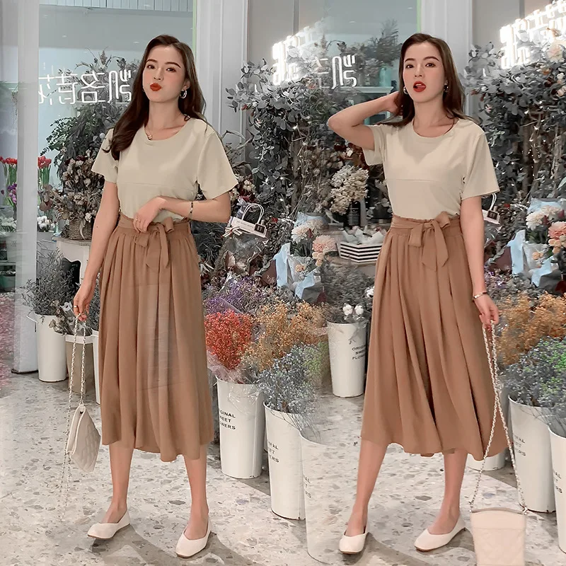 

2019 Summer Clothes Loose-Fit Mid-length Tops Nursing Breastfeeding Set Fashion Loose Casual Feeding Two-Piece Set