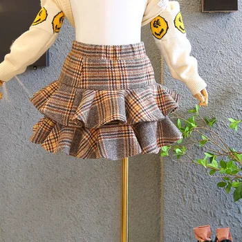 

Autumn College Style Cute Ruffle Skirt Baby Girls Plaid Woolen Skirt Polyester Children Princess Dance Party Tutu Skirt ZL87