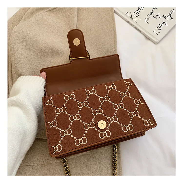 2019 New Design Deer Suede Leather Handbag Small flap Crossbody Bags for Women Quilted Embroidery Chain Shoulder Purse Black Red (15)