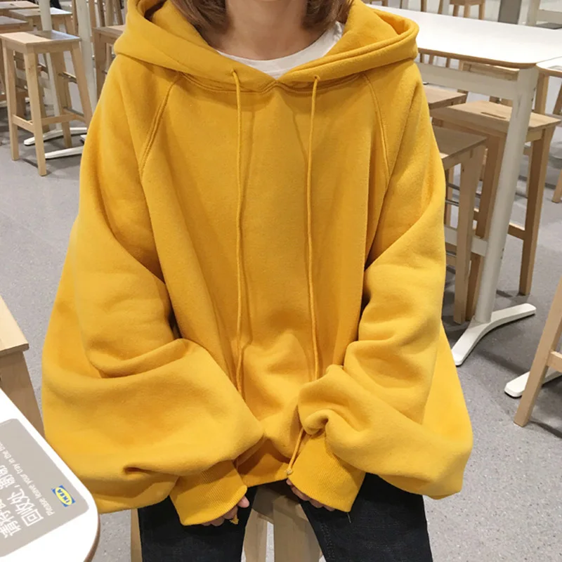2019 Sweatshirt Women Fashion Students Hoodies O-neck Long-sleeved Yellow Black Hoodies Oversize Harajuku BF Loose Hoodies Tops