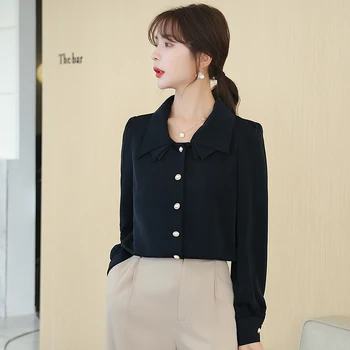 

COIGARSAM Vintage Shirt Womens tops New Spring Women shirts Black 8445