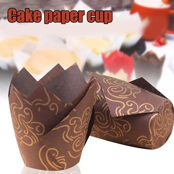 

50pcs Newspaper Style Cupcake Liner Baking Cup For Wedding Party Caissettes Tulip Muffin Cupcake Paper Cup Oilproof Cake Wrapper