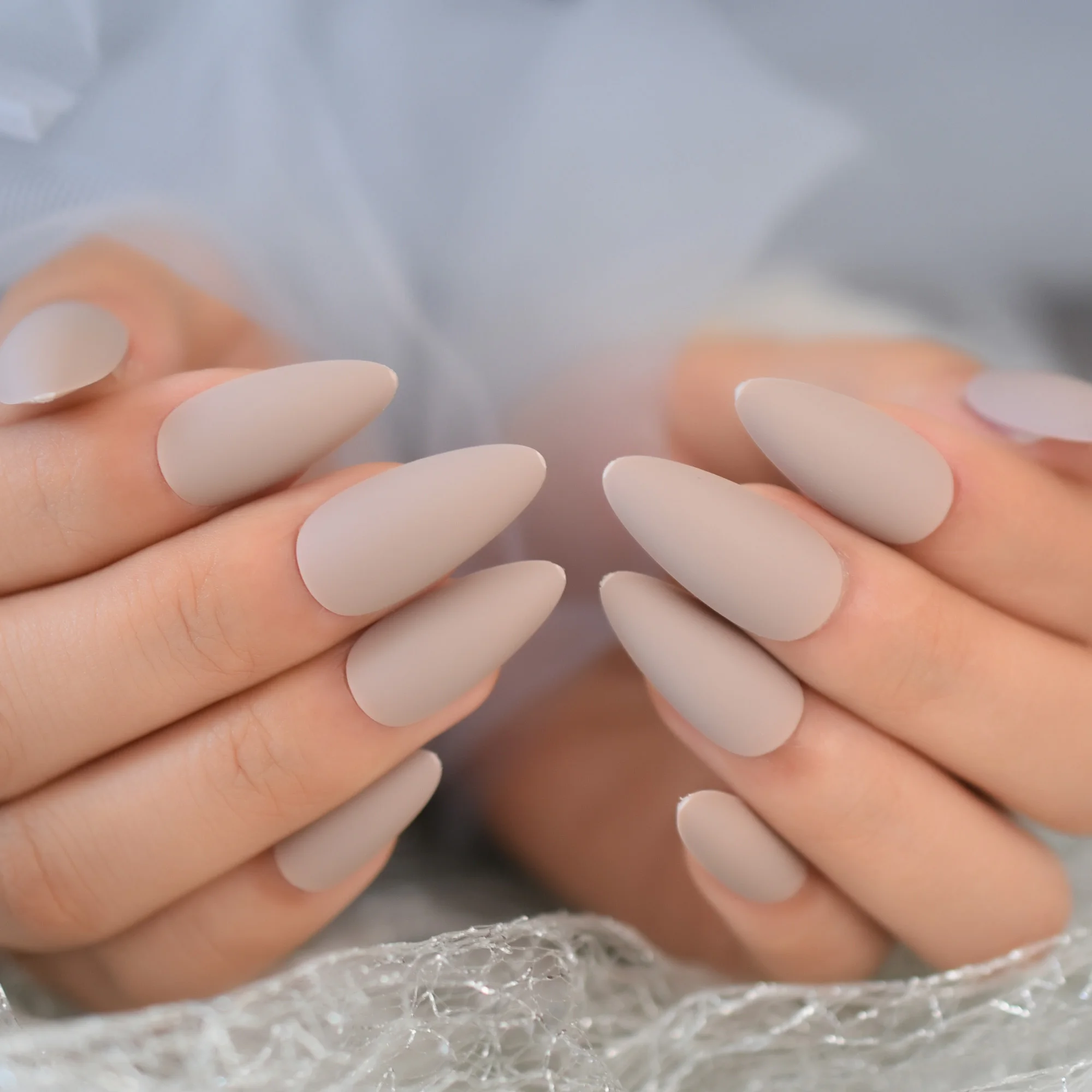 Beige Artificial False Nails Art Sunflower Seeds Shape Medium Nail Patch  Beauty Detachable Full Faux Ongles Fingertip - False Nails - AliExpress