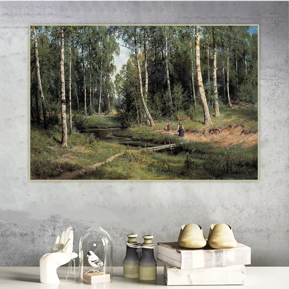 Birch Oil Painting Wall Hanging Decor Home Decoration Poster