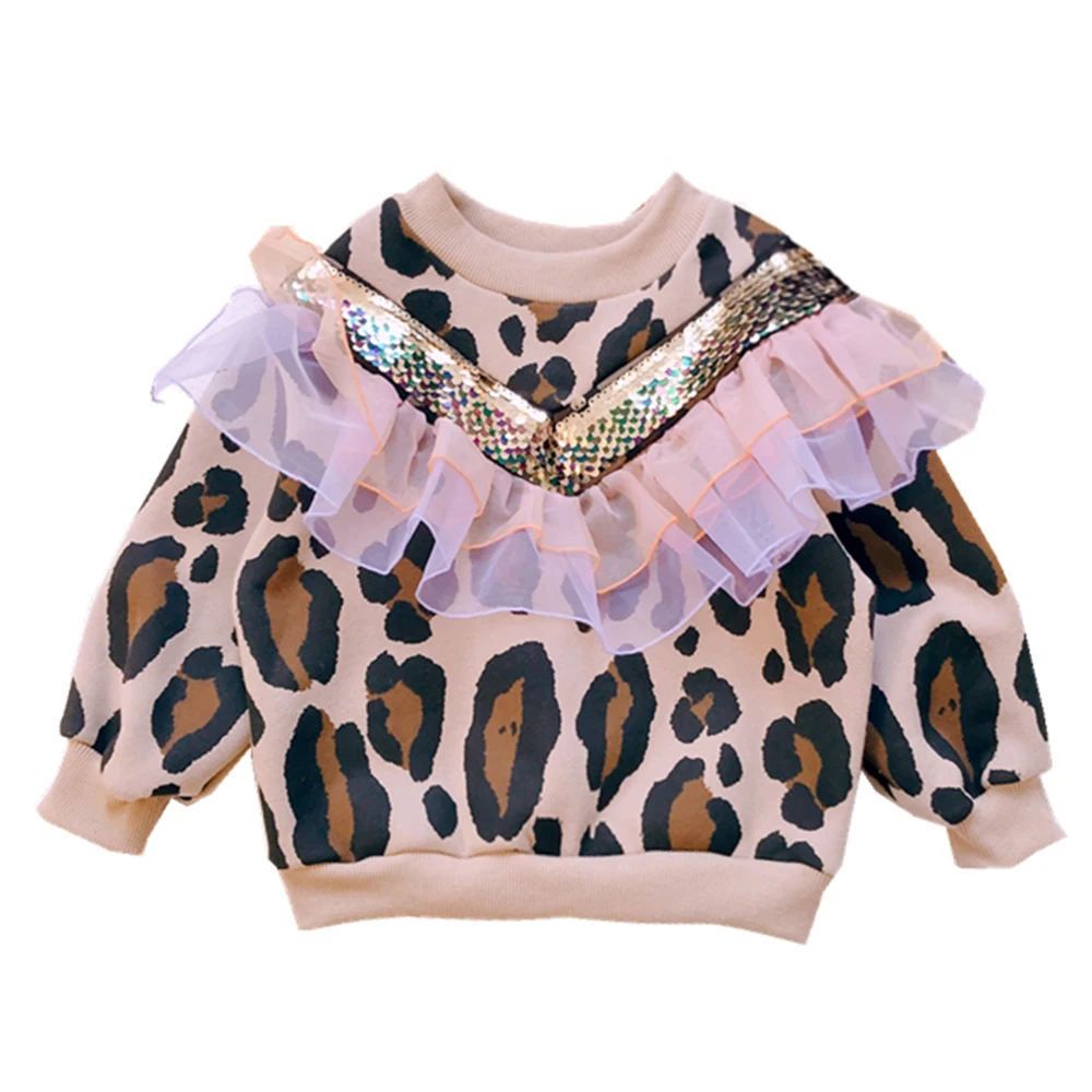Chifuna/Новинка; леопардовая сетчатая одежда с рюшами и блестками для маленьких девочек; одежда для маленьких девочек; сезон осень-весна-осень; топы - Color: Leopard