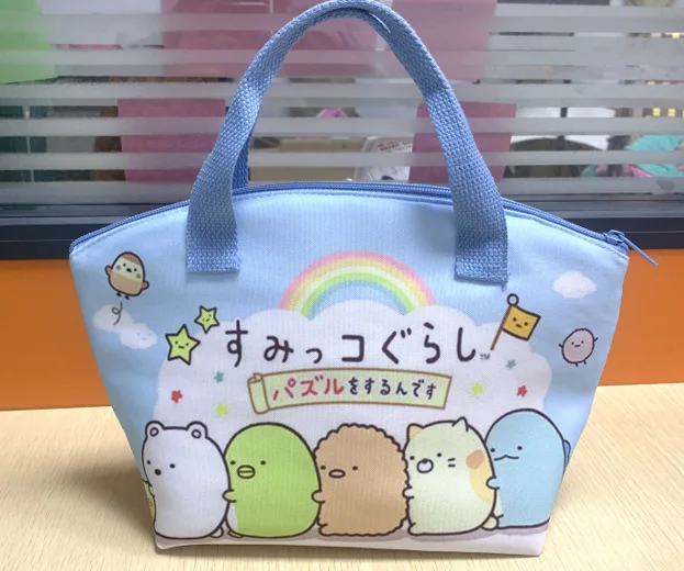 Kawaii угловой био аниме мультфильм Sumikko Печатный холст теплосохранение Tote еды