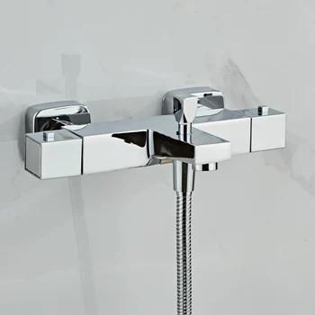 

Square Thermostatic Bath Mixer Shower Control Valve Bottom Faucet Wall Mounted Bathroom Hot And Cold Brass Mixer Bathtub Tap