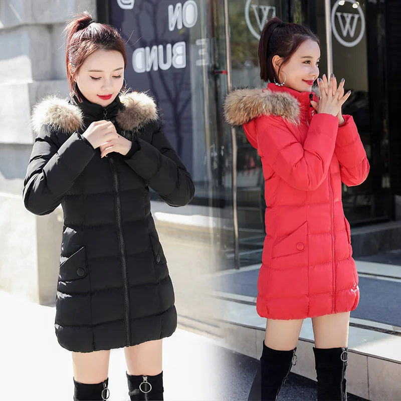 

Cotton-padded Clothes Middle Long Coat Women's 2019 New Style Winter Loose And Plus-sized WOMEN'S Dress Detachable Hooded Cotton