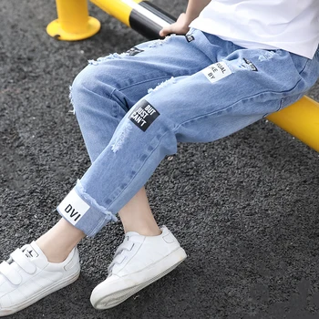 

PatPat 2020 New Summer and Spring Chic Cuffed Denim Jeans Small Feet Loose Holes Trousers Kids Boy Bottoms