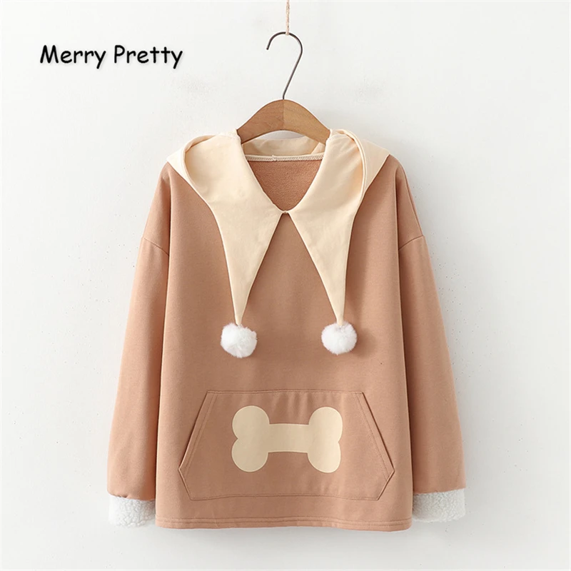 Merry Pretty, женские толстовки с капюшоном в стиле Харадзюку С мультипликационным принтом,, зимние толстовки с длинным рукавом в стиле пэчворк, женский корейский пуловер