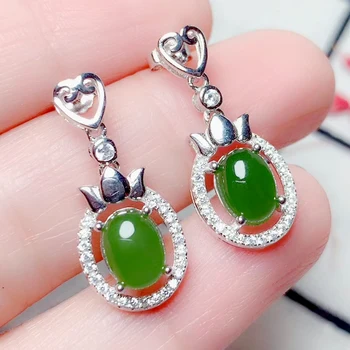 

Per jewelry Natural real green jade love heart style drop earring 1ct*2pcs gemstone 925 sterling silver Fine jewelry T203110