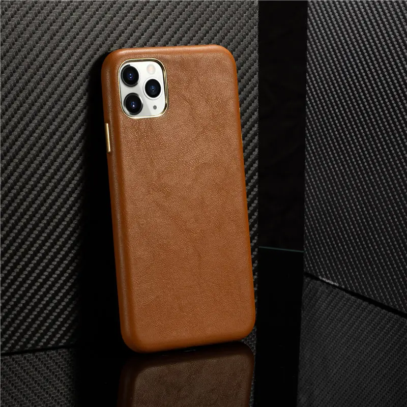 

PU Leather Cases Cover Protective Case for Iphone 11 Pro Max Back Metal Button Lens Edge Cover Case Luxury Shockproof Phone Ca