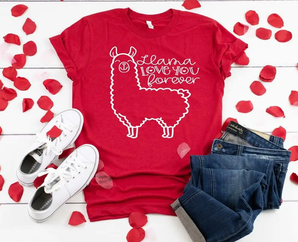 Llama Love You Forever женская футболка Valentines Милая унисекс s fashion 100% хлопок