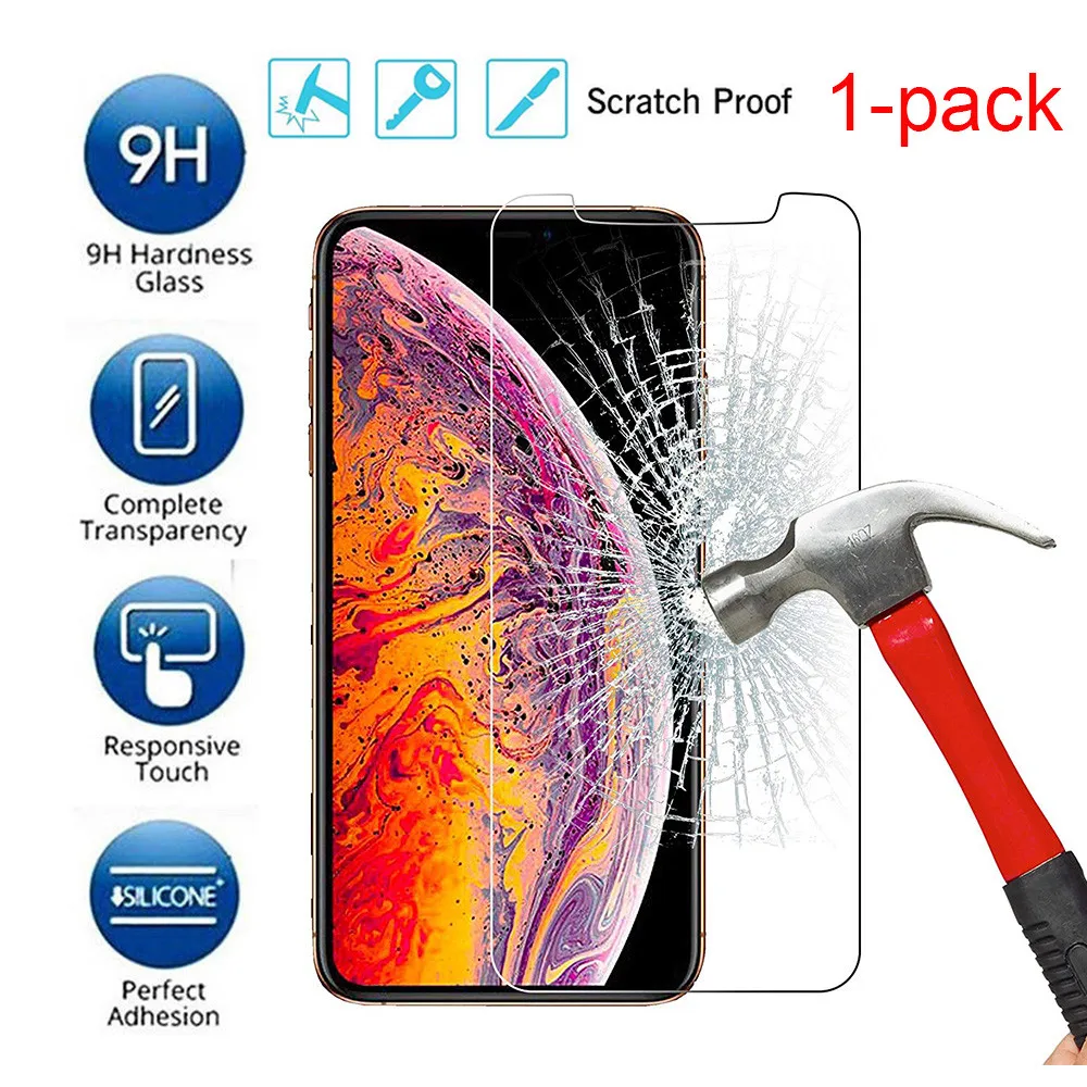 

1Pcs Full Cover 0.2mm 9H Tempered Glass Screen Film Protector for iPhone XS Max 6.5 inch Easy to install securely attach film