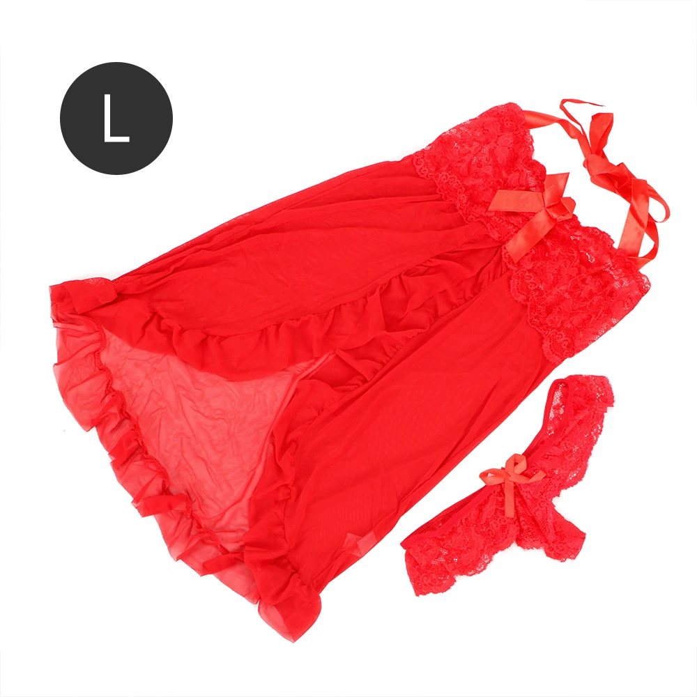 VATINE, женское платье и стринги, комплект, сексуальное женское белье, женские ночные рубашки, кружевные прозрачные пижамы, сексуальные костюмы, Униформа, искушение - Цвет: Red L