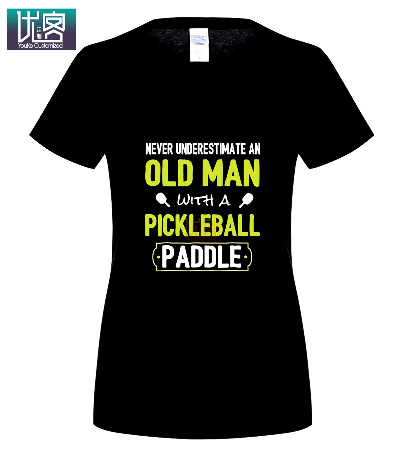 Никогда не недооценивать старика с Pickleball Весло рубашка летние Для Мужчин's короткий рукав Футболка Забавные футболки для девочек хлопковые топы, футболка - Цвет: women black