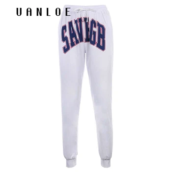 

Letter Print High Waist Sweatpants Women White Knitted Streetwear Trousers Woman 2020 Spring Autumn Fashion Pencil Pants