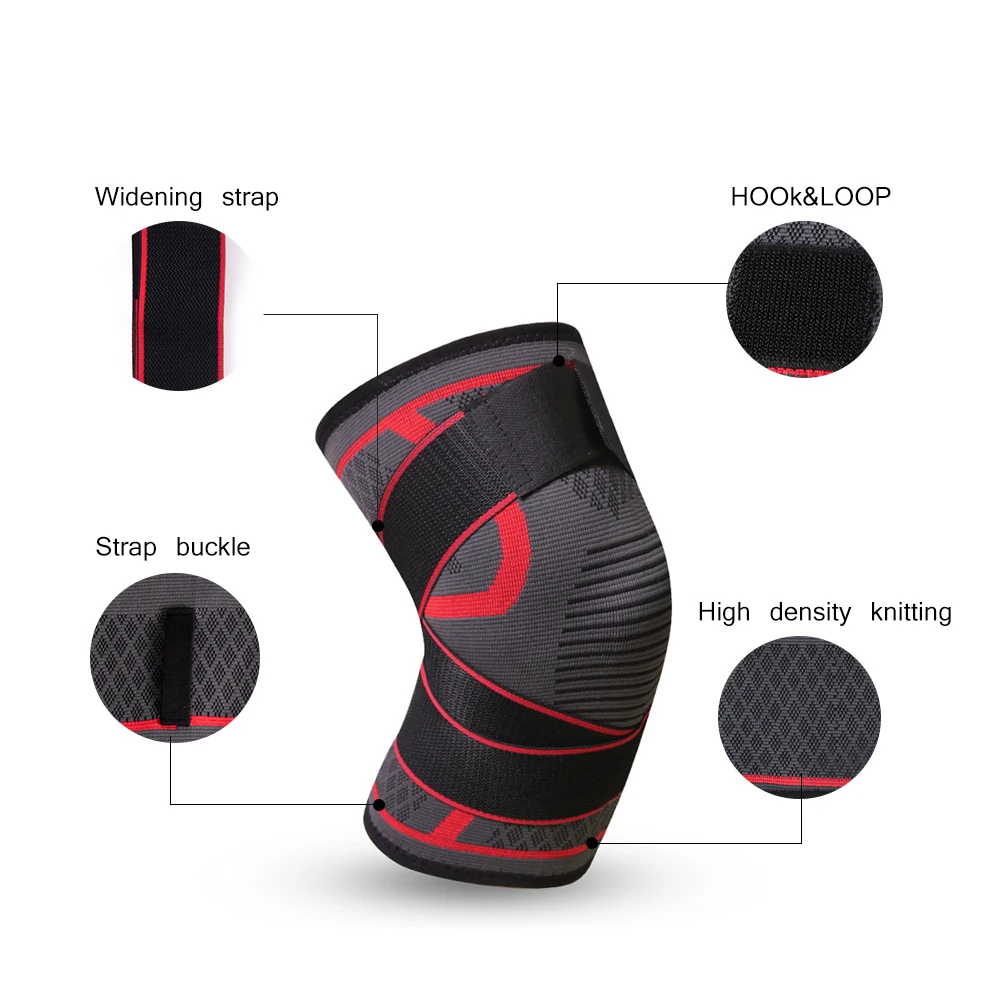 1Pcs Compression Knee Brace Support Non-slip Knee Sleeves Protector with Pressure Strap for Joint Pain Relief Injury Recovery 3