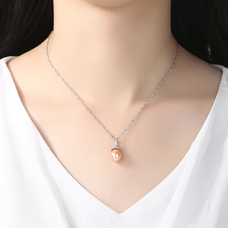 AGLOVER NEW Necklace Natural Freshwater Pearl Zircon Pendant Genuine 925 Silver Necklace Pearl Jewelry Women Wedding/Party Gift