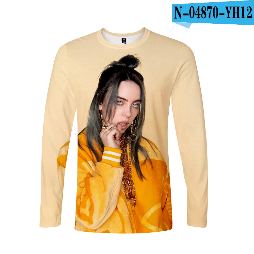 3D Поступление Billie Eilish 3D футболка для женщин и мужчин, футболки с длинным рукавом для девочек, Повседневная футболка Billie Eilish, футболки размера плюс, весенний Топ - Цвет: 3D