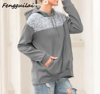 

Autumn New Spell Color Stitching Harajuku Women Hoodies Pullover Fleece Loose Female Tracksuits Casual Round Neck Sweatshirt 3XL