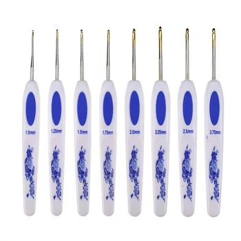 

16pcs Needle Crochet Hook Set Chinese Blue Pink Floral Vintage Knitting Tool for Women Porcelain Crochet Hook Bag Size 1mm-6mm