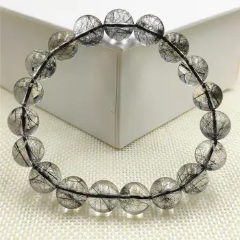 

11mm Natural Black Rutilated Quartz Bracelet Clear Round Beads Women Men Fashion Best Stone Wealthy Stone AAAAA