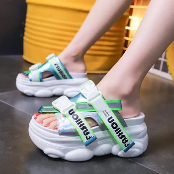 

CINESSD PU Platform Women Slippers Mixed Colors Summer New 2020 Casual Shoes Woman Sneakers High Heels Outdoor Slippers Ladies