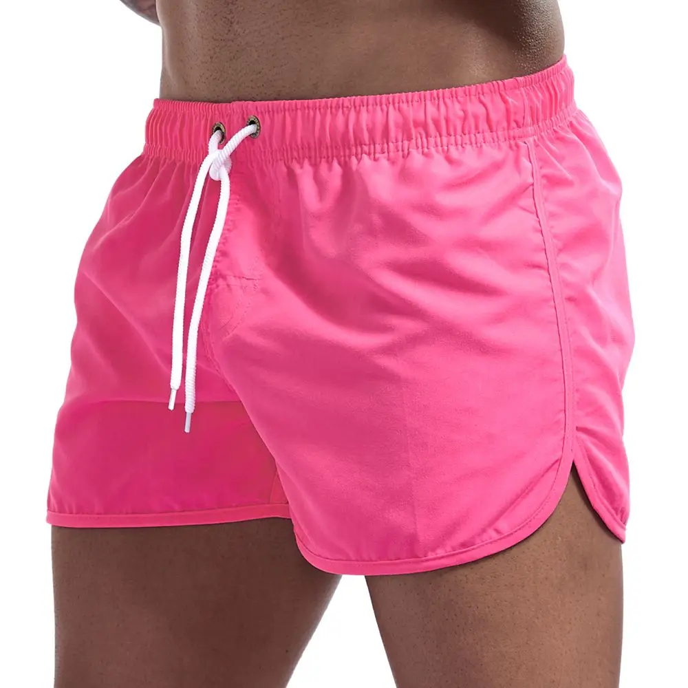 Мужские спортивные беговые пляжные короткие штаны для серфинга,, купальное белье с отделением, быстросохнущие мужские шорты для серфинга, спортивный купальник для мужчин - Цвет: Розовый