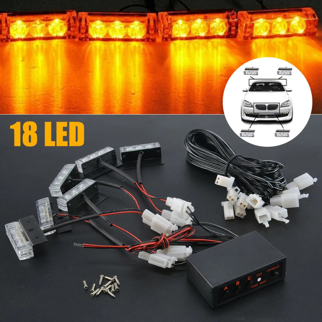 

6pcs in 1 set 12V Amber 3 LED Car Grill Flashing Strobe Light Warning Lights for Recovery Vehicles Truck
