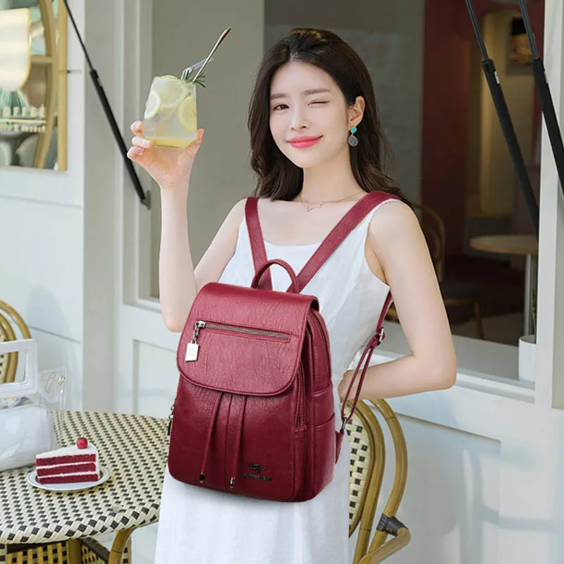  New high quality leather backpacks women high capacity shoulder bag lady travel backpack mochilas s - 4000064665654