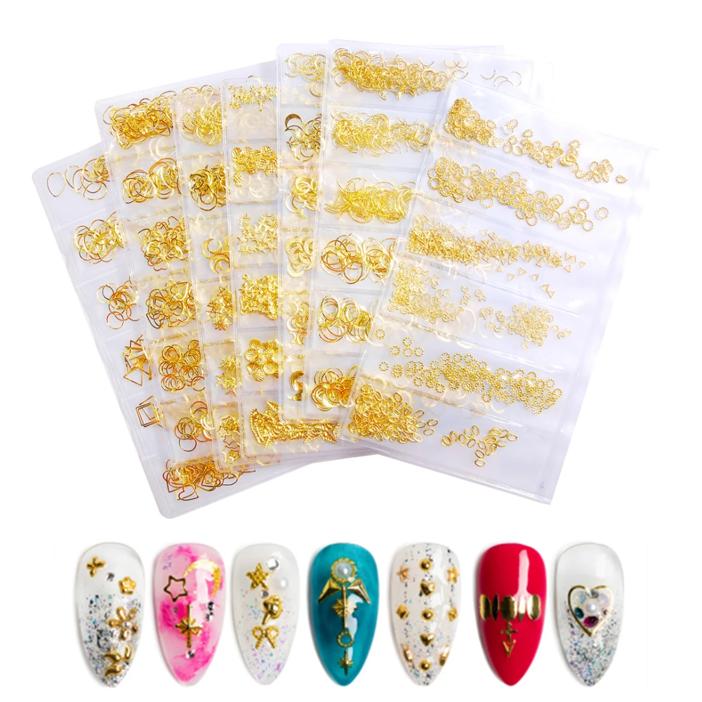 1 Pack Nail Rivets Mixed Style Art Gold Silver Rose 3D Moon Star Ocean Round Metal Rivet Studs Nails Decoration Supplies | Красота и