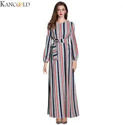 Kancohold высокое качество свободные рукава Макси женские мусульманские платья Дубай кимоно кафтан Арабский исламский халат Полосатое Платье