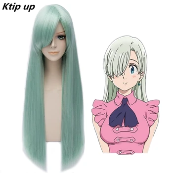 

The Seven Deadly Sins Cosplay Wigs Elizabeth Liones Wigs Long Light Green Synthetic Hair Perucas Cosplay Wig + Wig Cap