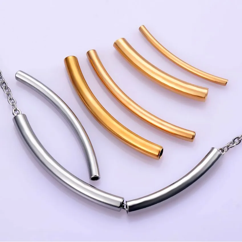 

Dropship 20pcs/lot stainless steel Silver/Gold Smooth Long Curved Noodle Tube Spacer Beads Connector for DIY Jewelry Making