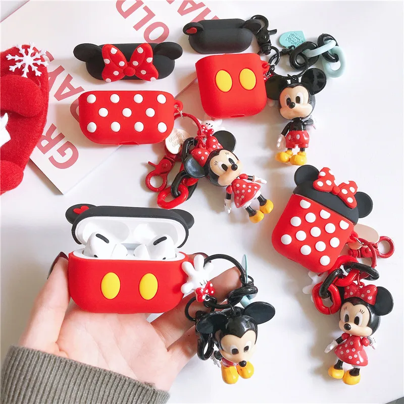 Чехол для наушников disney с милым мультяшным Микки и Минни Маус с такой же подвеской для Apple Airpods 1/2 Pro 3 силиконовый чехол для наушников