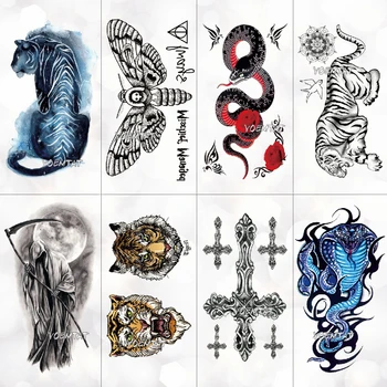 Tatouage temporaire Animal 3D pour enfants, autocollant, tigre, serpent, bleu, pour garçons et filles, aquarelle, Art du bras