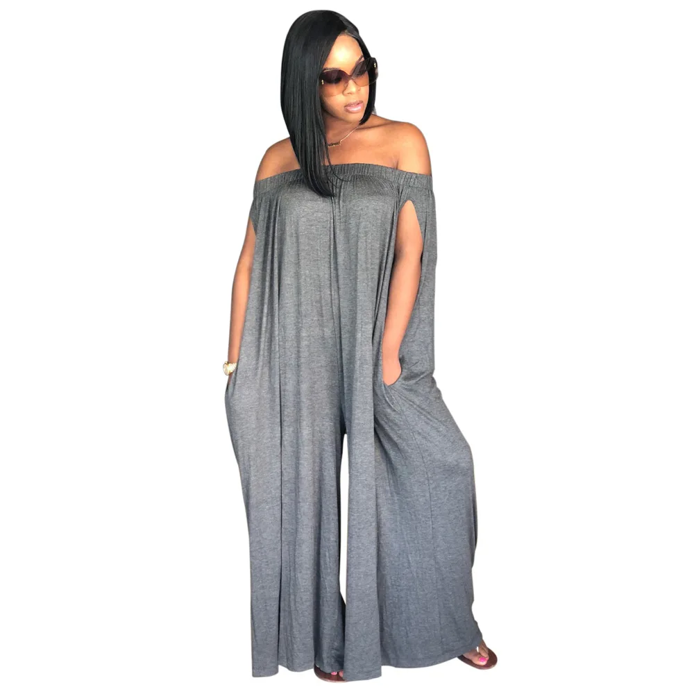 

Adogirl Sexy Off Shoulder Chest Wrapped Solid Casual Loose Jumpsuit Women Wide Leg Pants Romper One Piece Playsuit Streetwear