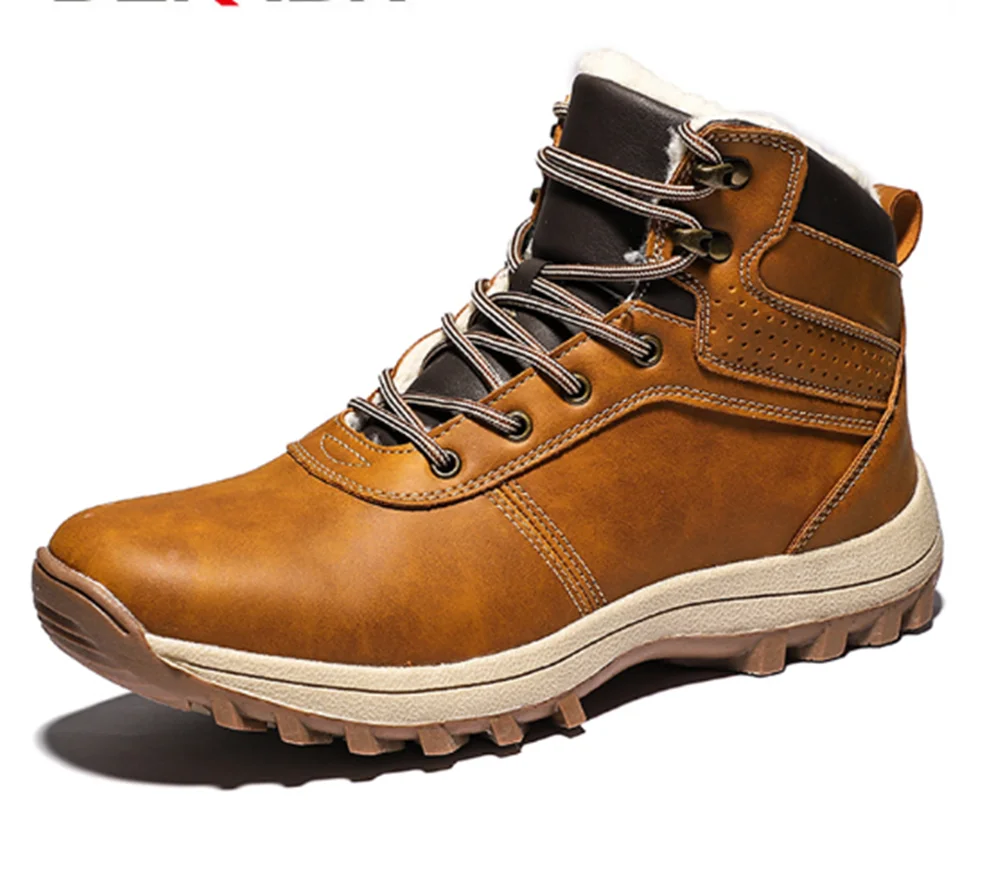 

Winter autumn Warm Men Boots Split Genuine Leather Fur Plus Men Snow Boots Handmade Waterproof Working Ankle Boots Shoes