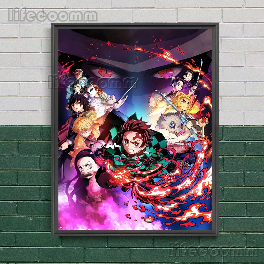 Tanjiro,Nezuko,Kyojuro Rengoku Anime duvar sanatı tuval yağlıboya iblis avcısı sanat posterleri ve baskılar dekor oturma odası çerçevesiz
