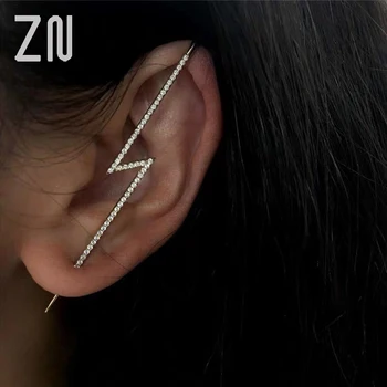 

ZN 1PCS White Rainbow Cubic Zirconia Stud Earring Cz Jewelry Filled Summer New Lightning Bolt Long Stud Cuff Earrings for Women